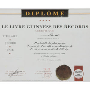 Diplôme Berni de la plus grosse mortadelle du monde