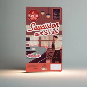 packshot Saucisson cuit à l’ail Berni gamme écofines