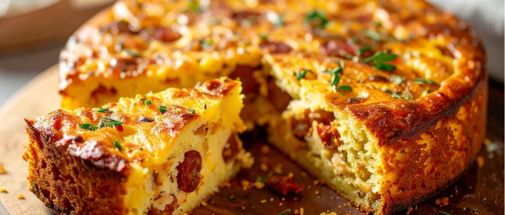 photo d'un cake au chorizo sur une planche à découper en bois - Berni