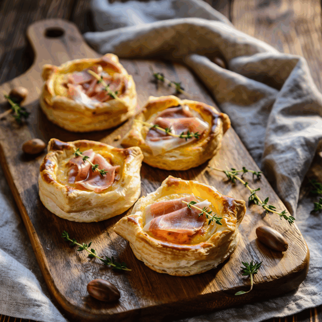 Photo de feuilletés croustillants de Mont d'Or et jambon cru Berni recette novembre hiver